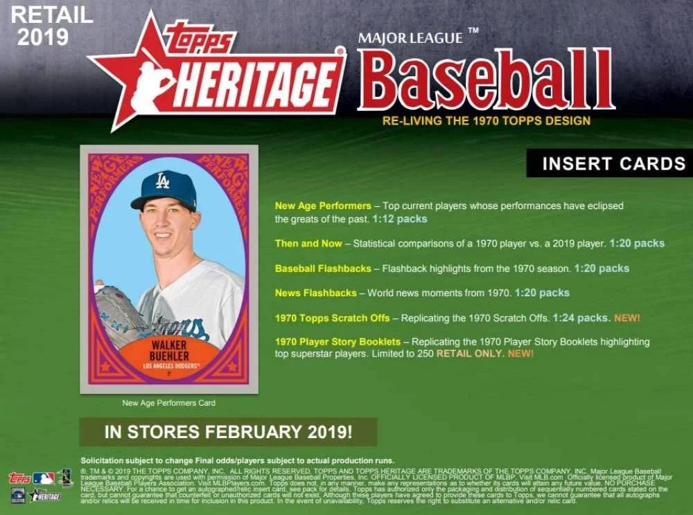 2019 Topps Heritage Retail Box Sealed (24 packs, 9 cards per pack)