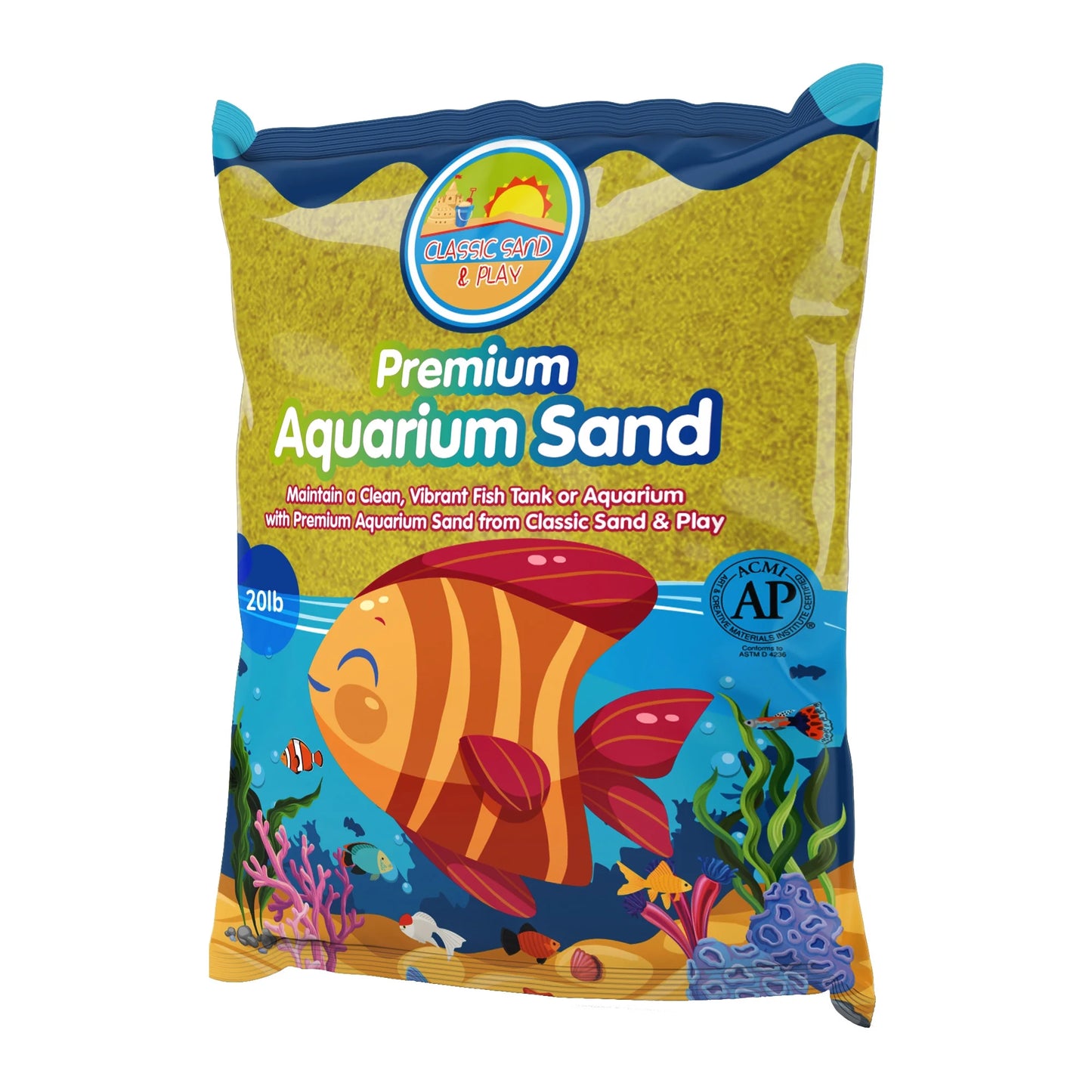 CLASSIC SAND & PLAY Natural Aquarium Sand for Freshwater and Saltwater Tanks, 20 lb. Yellow