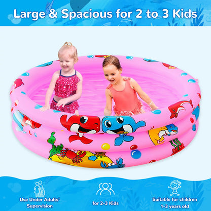 Round Inflatable Baby Swimming Pools, 47"x12" 3 Ring Portable inflatable Swimming Pool for Kids, Kiddie Paddling Pool Indoor&Outdoor Toddler Water Game Play Center for Kids/Girls/Boys,Pink