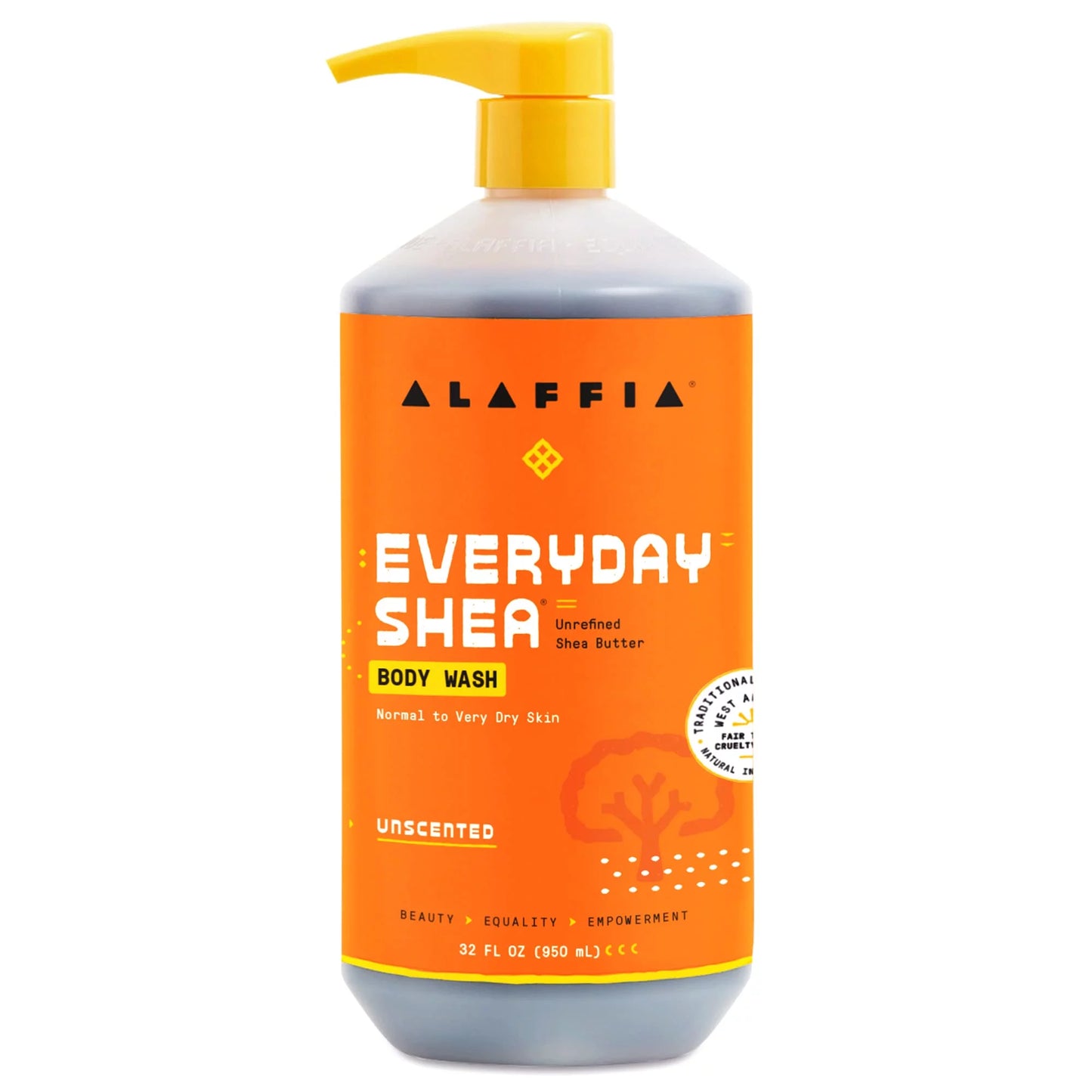 Alaffia Everyday Shea Body Wash, Naturally Moisturizing Cleanser For All Skin Types With Fair Trade Shea Butter, Neem & Coconut Oil, Unscented, 32 Fl Oz.