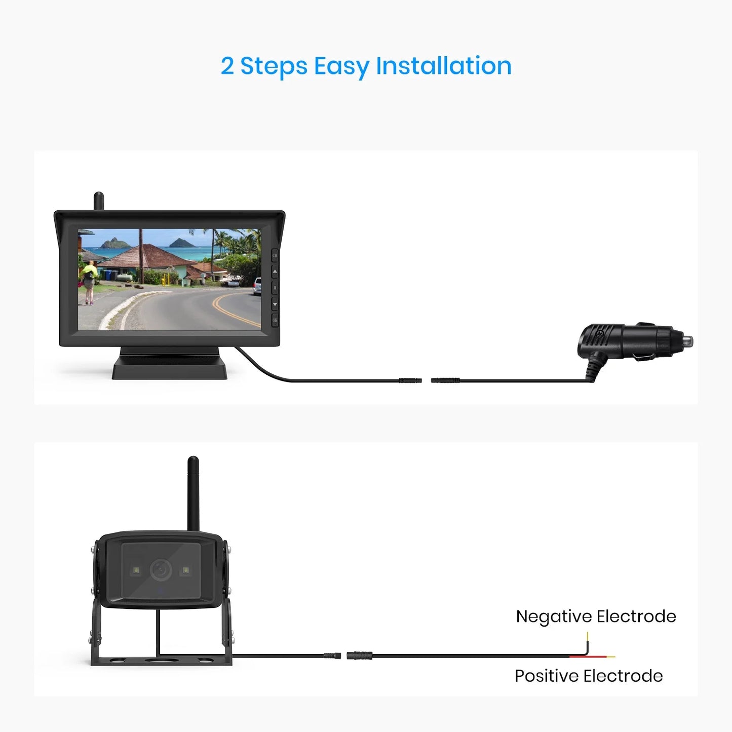 Wireless HD Backup Cameras Waterproof Rear View Camera with 7" Monitor Kit, IR Night Vision High-Speed Observation with Parking Lines Reversing for RV/ Trailers/ Camper/Semi-Trailer/Tractor