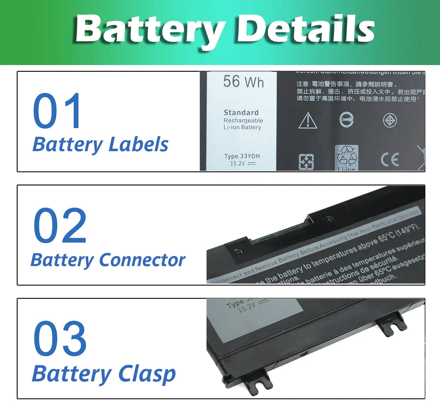 33YDH Battery for inspiron 15 7000 7586 battery 56Wh 15.2V