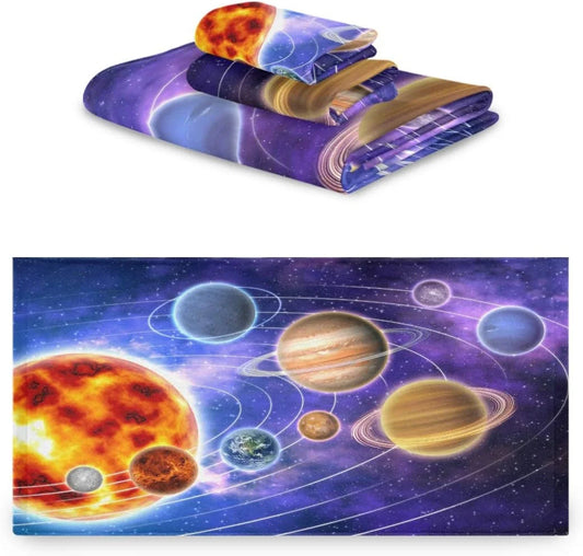 Coolnut Solar System Planets 3 Piece Towels Set, Quick-Drying & Absorbent, 1 Bath Towels, 1 Hand Towels and 1 Washcloths Wash cloth