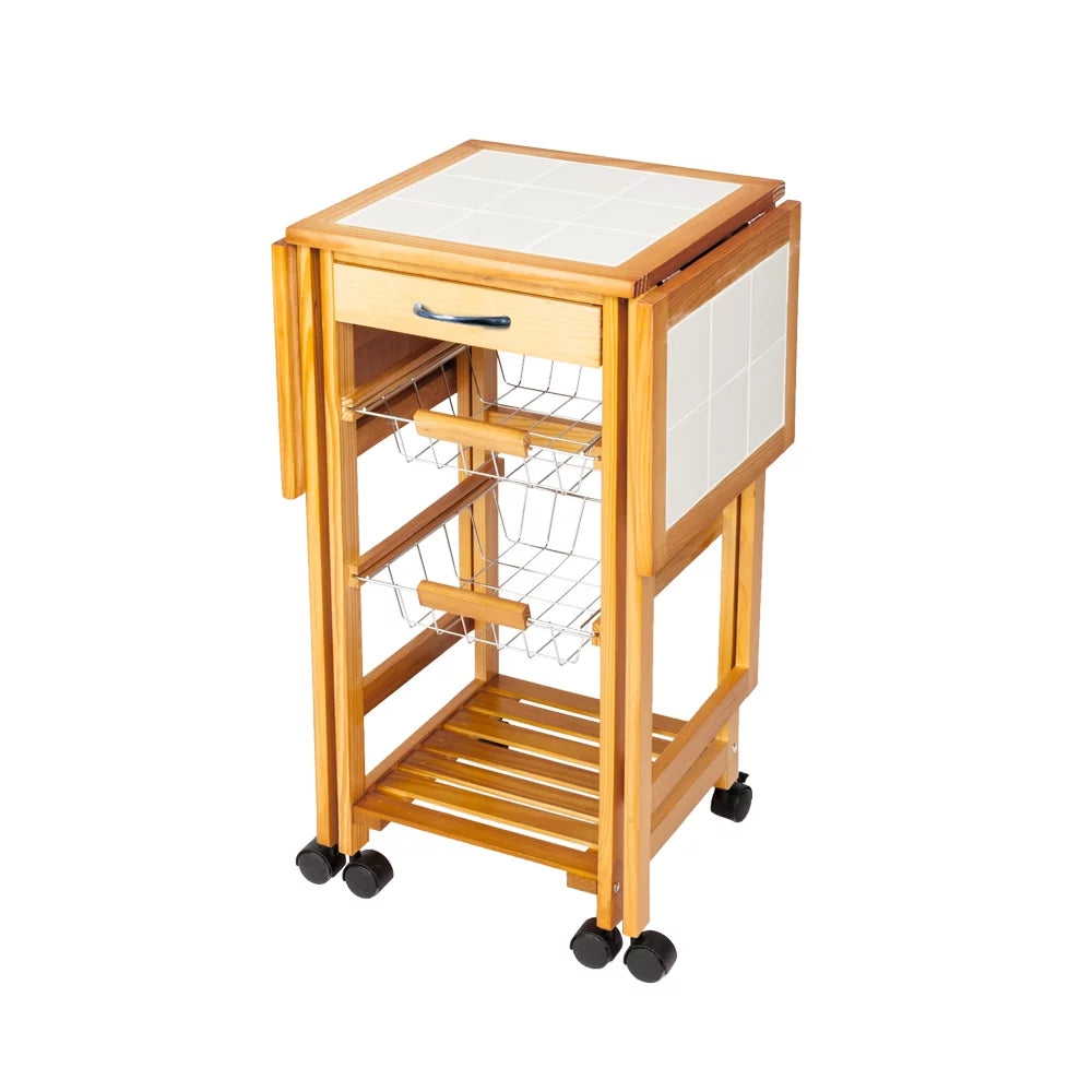 Zimtown Drop Leaf Kitchen Island Trolley Cart with Storage Drawers Basket,Folding Rolling Protable