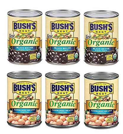 Bush,S Best Organic Black And Garbanzo (Chickpeas) Beans Variety Pack, 3 Black Beans, 3 Garbanzo Beans, 1 Ct