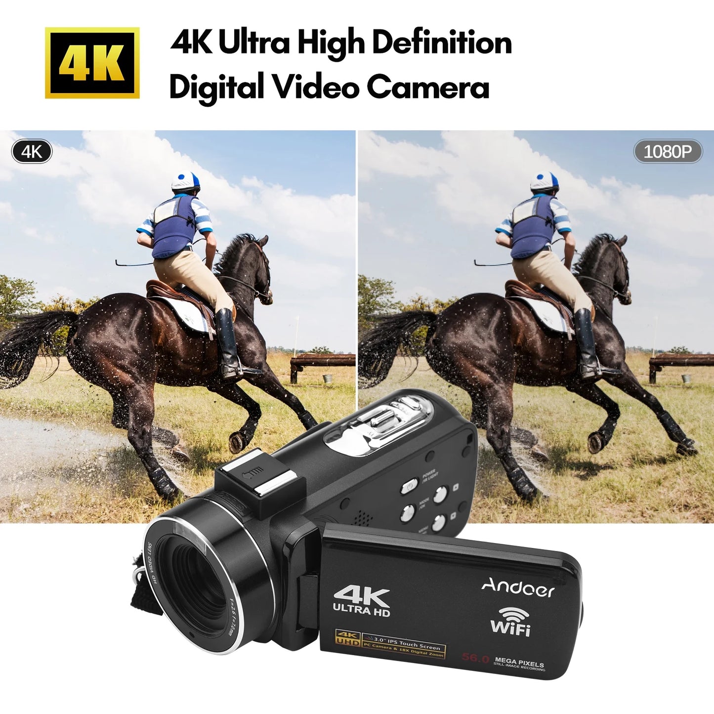 Andoer-2 Camcorder,4K Video Camera 3.0 Inch IPS -shake Ideal Outdoor 56MP 18X 3.0 IPS IR Vision Batteries + Remote + Remote + Inch IPS IR Vision -shake 2pcs DV 56MP 18X Vision -shake Ideal