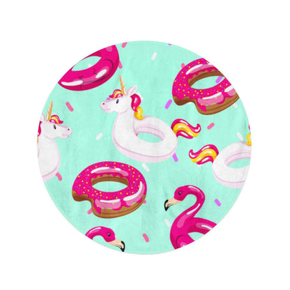 SIDONKU 60 inch Round Beach Towel Blanket Blue The Inflatable Circle Flamingo Unicorn Donut Summer Pool Travel Circle Circular Towels Mat Tapestry Beach Throw