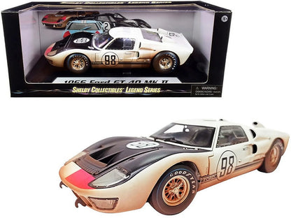 1966 GT-40 MK II #98 White with Black Hood After Race (Dirty Version) 1/18 Diecast Model Car by Shelby Collectibles