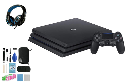 Sony PlayStation 4 Pro 1TB Gaming Console Black Headset With BOLT AXTION Cleaning Kit Bundle Like New