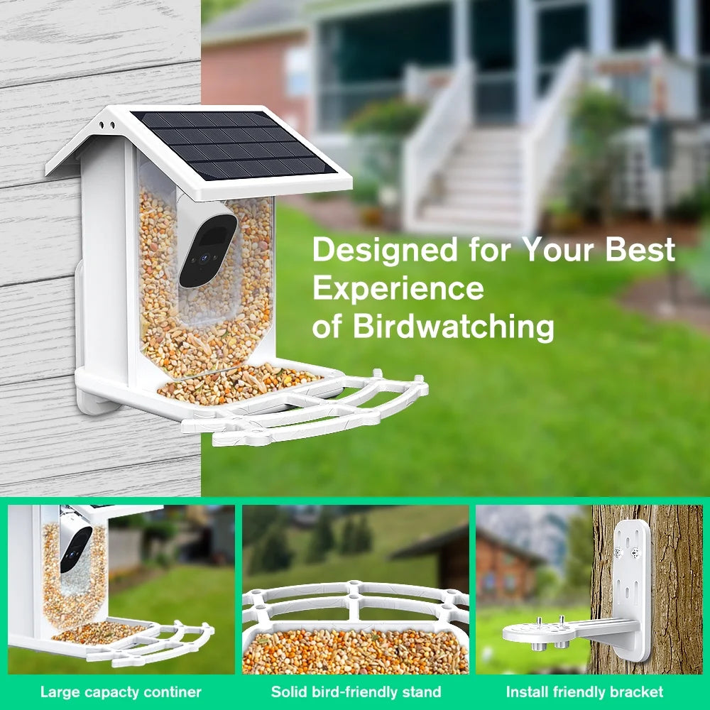 ZUPOX Smart Bird Feeder with Camera, 1080P HD Camera Auto Capture Bird Videos & Solar Panel, AI Identify Bird Species, APP Control 2.4G Wi-Fi Bird House, White