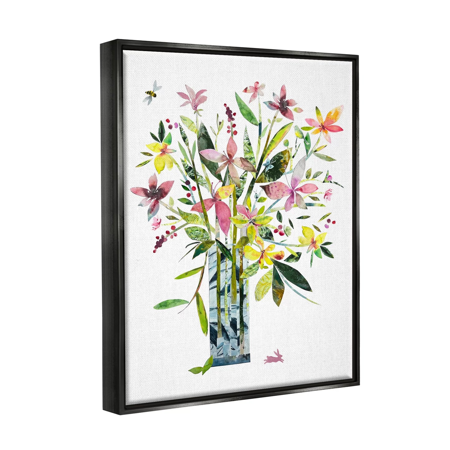 Stupell Industries Abstract Bouquet Vase Botanical & Floral Painting Black Floater Framed Art Print Wall Art, 17 x 21