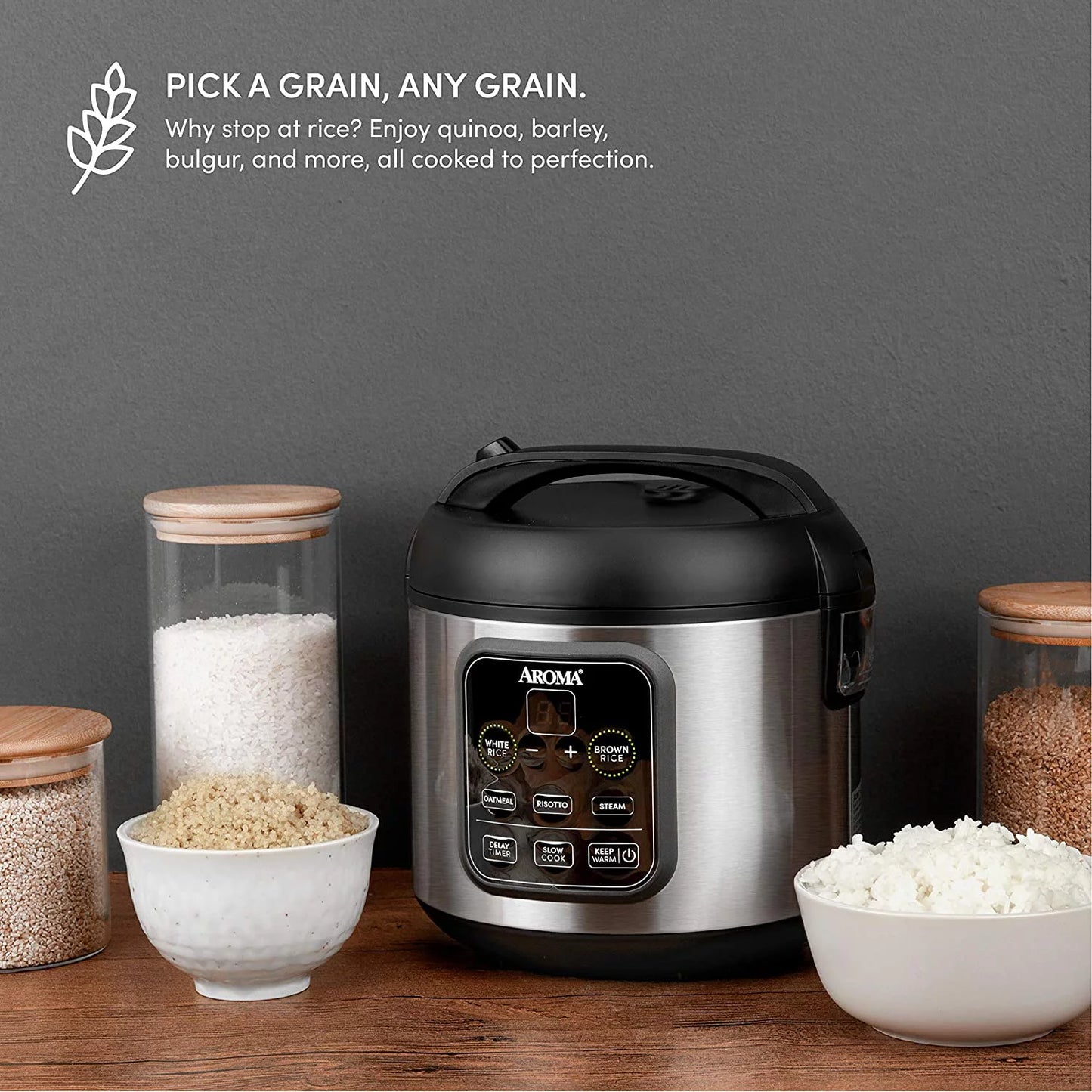 Aroma Housewares ARC-994SB 2O2O model Rice & Grain Cooker Slow Cook, Steam, Oatmeal, Risotto, 8-cup cooked/4-cup uncooked/2Qt, Stainless Steel