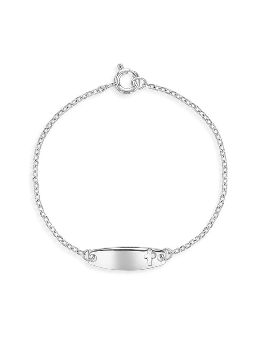 925 Sterling Silver 5" Cross Identification Bracelet for Toddler & Baby Girls