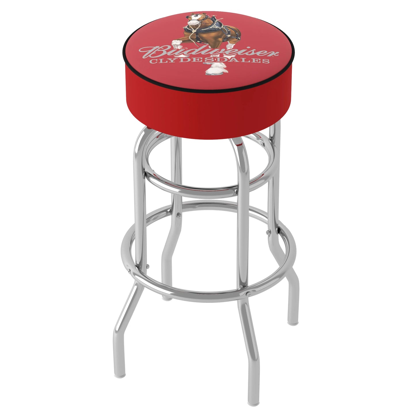 Trademark Gameroom Budweiser Clydesdale Red Bar Stool with Padded Saddle