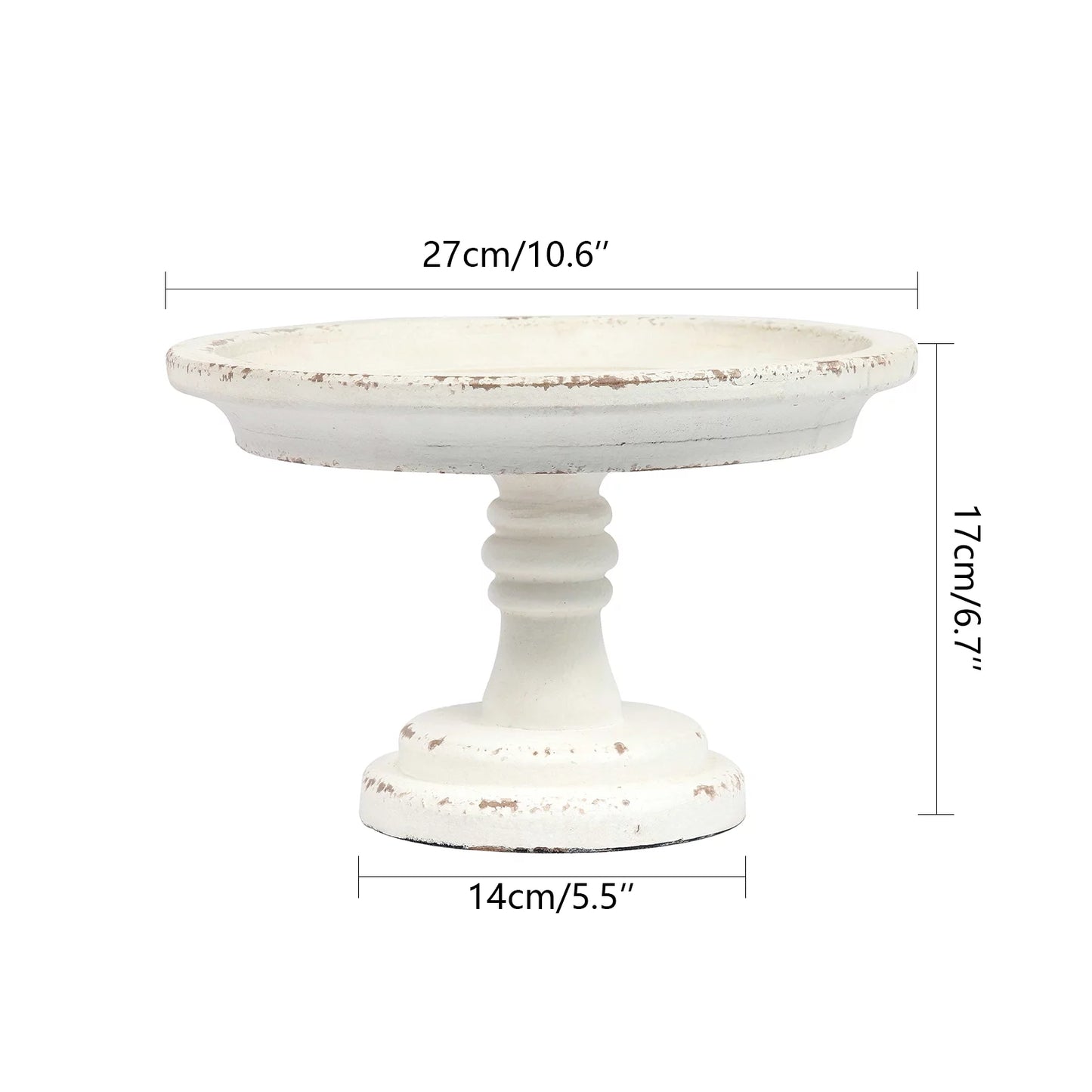 SOFE Farmhouse Wood Round Cake Stand for Table Decoration 11"x 7", Distressed Finished White