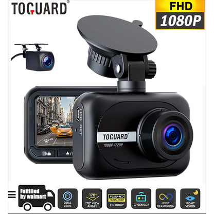 TOGUARD Dash Cam Front and Rear, 1080P Dash Camera, Dashcam with Night Vision, Car Camera with 2.45-inch LCD Display, Parking Mode, G-Sensor, Loop Recording, WDR