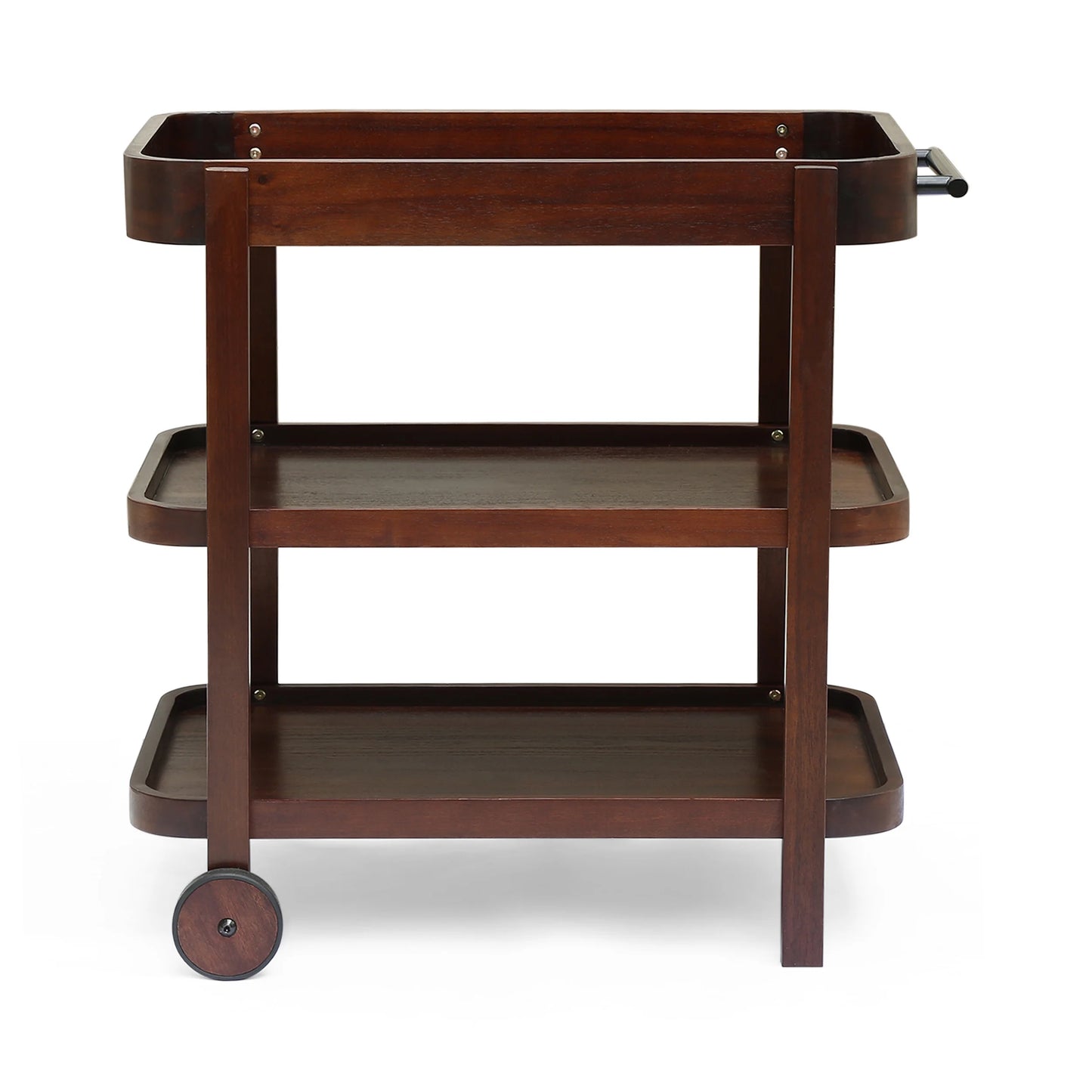 Sears Valley Outdoor Traditional Acacia Wood Bar Cart with 3 Shelves, Brown Mahogany