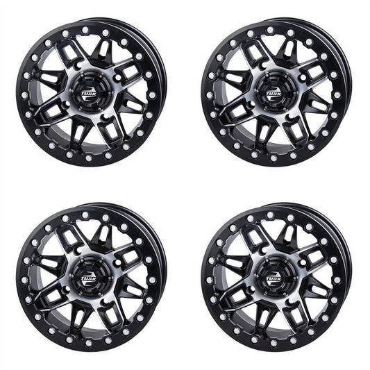 (4 Pack) 4/137 Tusk Wasatch Beadlock Rim 15x7 5.0 + 2.0 Machined/Black For CAN-AM Defender HD10 Pro XT 2020-2022