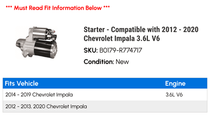 Starter - Compatible with 2012 - 2020 Chevy Impala 3.6L V6 2013 2014 2015 2016 2017 2018 2019