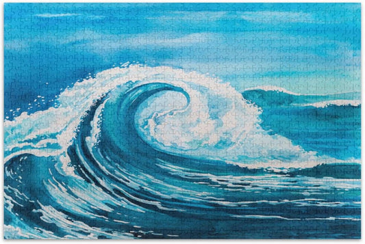 Wellsay Sea Waves (5) 500pcs of Irregular Puzzle in a Box, Printed with Colored Letters on Back to Reduce Difficulty, a Happy Time of Cooperation,for Adults and Kids(20.5x14.9In)