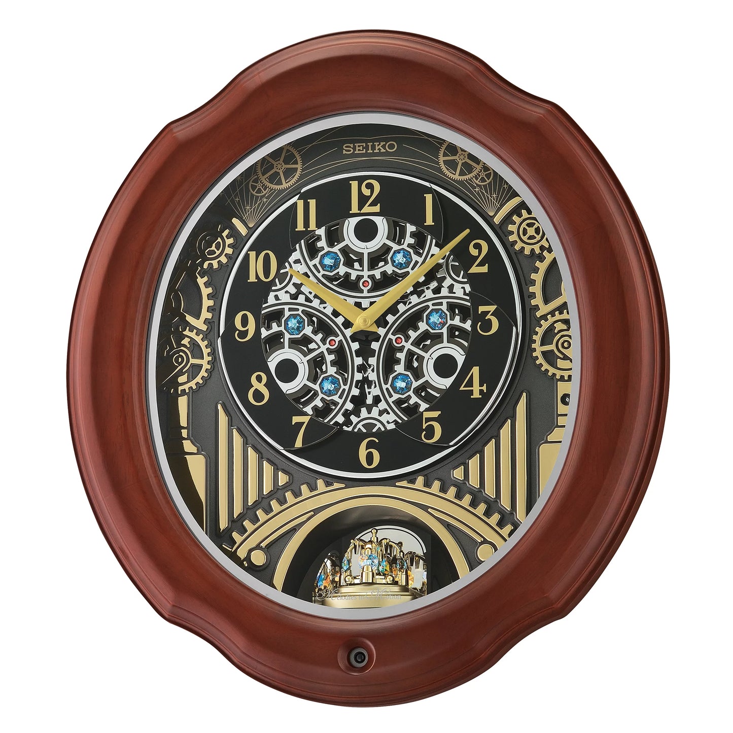 Seiko Pipes and Chimes Melodies In Motion, Brown Wood Frame Traditional Classic Music Rotating Pendulum Crystals QXM392BRH