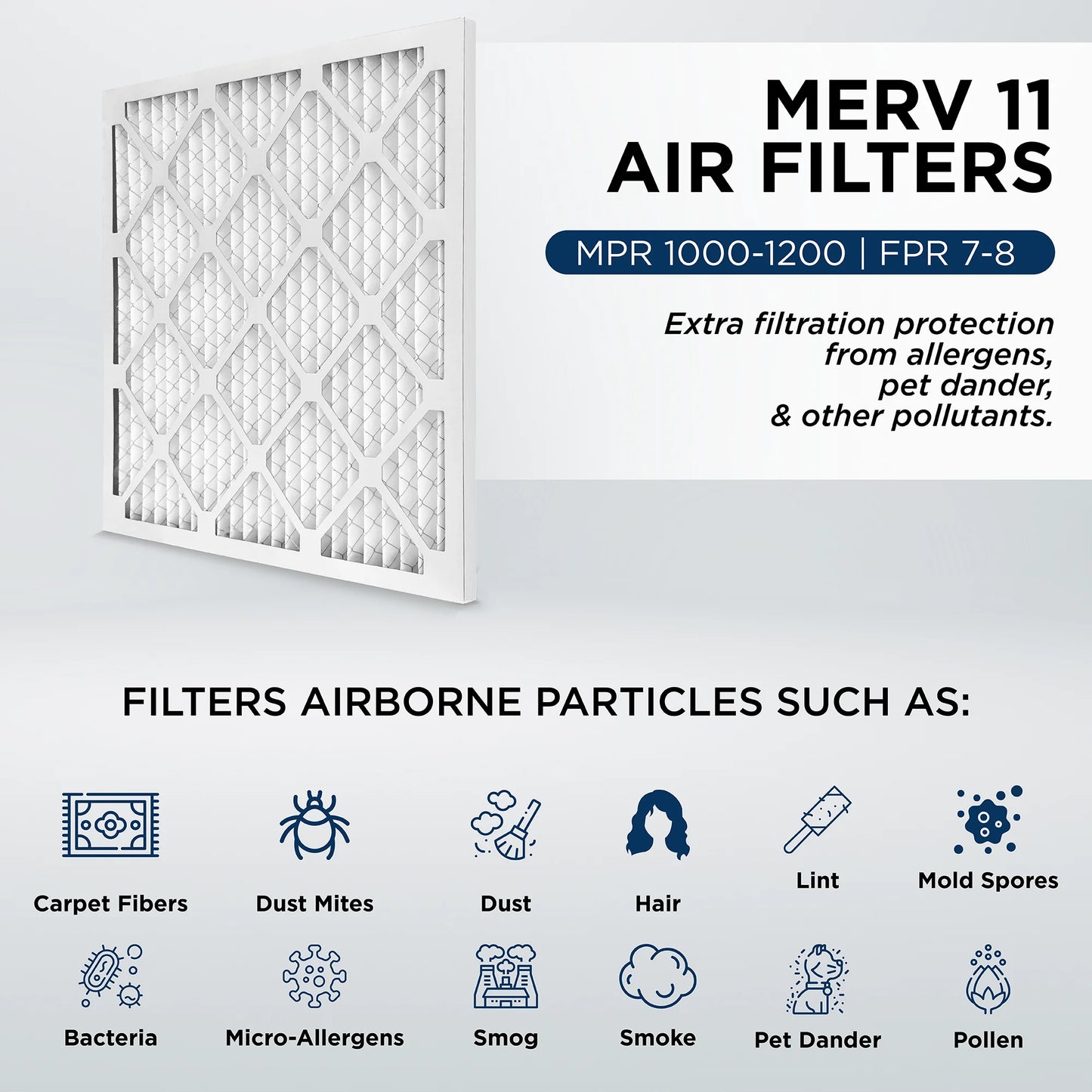 18x20x2 MERV 11, MPR 1000 Pleated AC Furnace 2" Air Filters by Pamlico. Quantity 6. Actual Size: 17-1/2 x 19-1/2 x 1-3/4