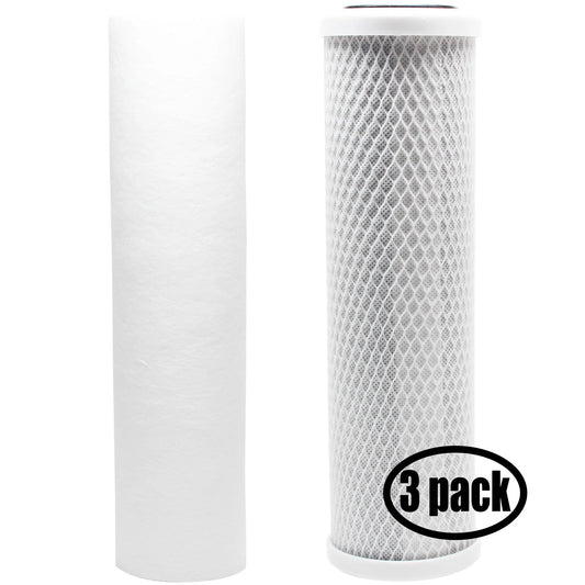 3-Pack Replacement for Filter Kit for Glacier Bay HDGUSS4 RO System - Includes Carbon Block Filter & PP Sediment Filter - Denali Pure Brand