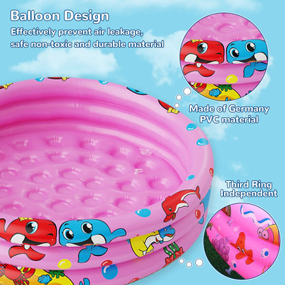 Round Inflatable Baby Swimming Pools, 47"x12" 3 Ring Portable inflatable Swimming Pool for Kids, Kiddie Paddling Pool Indoor&Outdoor Toddler Water Game Play Center for Kids/Girls/Boys,Pink