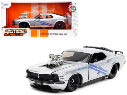 1970 Ford Mustang Boss 429 Silver Metallic Highway Drag - Drag Trooper Bigtime Muscle Series 1/24 Diecast Model Car by Jada