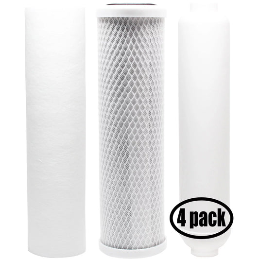 4-Pack Replacement for Filter Kit for Watts RO-TFM-4SV RO System - Includes Carbon Block Filter, PP Sediment Filter & Inline Filter Cartridge - Denali Pure Brand