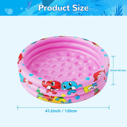 Round Inflatable Baby Swimming Pools, 47"x12" 3 Ring Portable inflatable Swimming Pool for Kids, Kiddie Paddling Pool Indoor&Outdoor Toddler Water Game Play Center for Kids/Girls/Boys,Pink