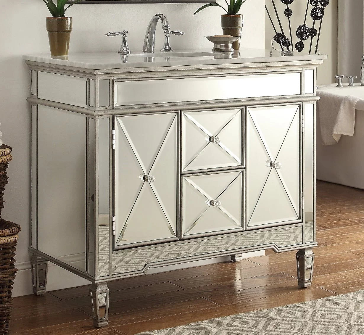 40" Benton Collection Giselle Silver Mirrored Vintage Bathroom Sink Vanity DH-13Q332