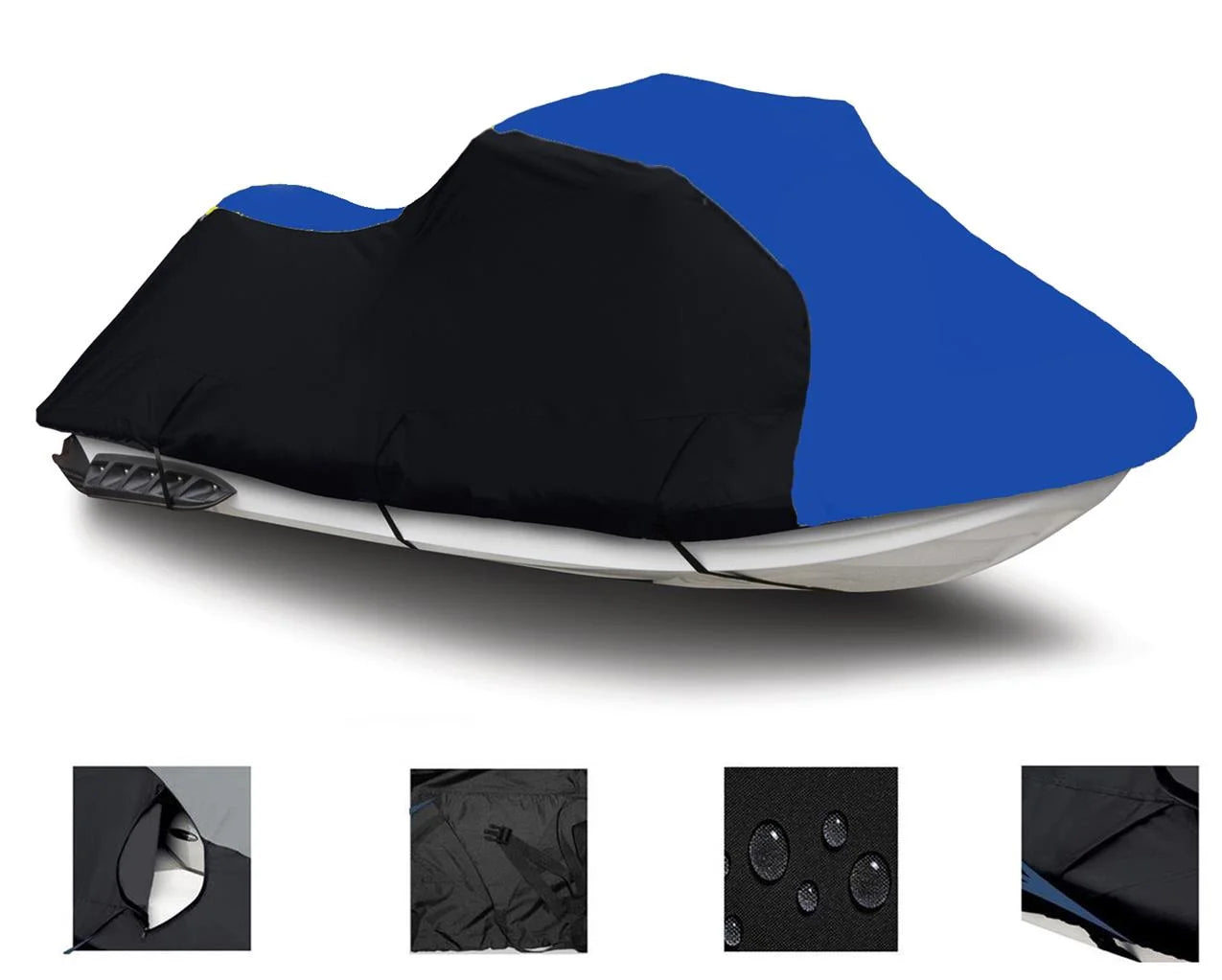 BLACK / BLUE HEAVY-DUTY, 600 DENIER Jet Ski PWC Cover Compatible for Yamaha Wave Runner Pro VXR 1991 1992 1993 1994 1995 1996 DURABLE 1-2 Seater