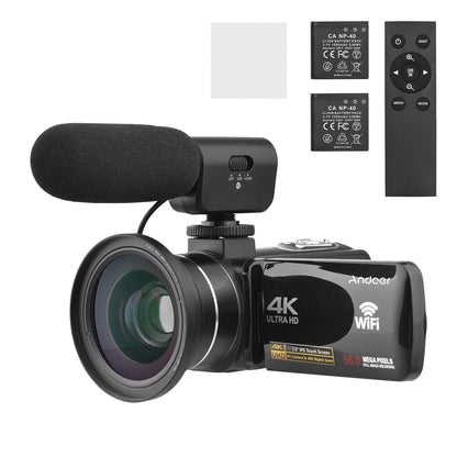 Andoer-2 Camcorder,4K Video Camera 3.0 Inch IPS -shake Ideal Outdoor 56MP 18X 3.0 IPS IR Vision Batteries + Remote + Remote + Inch IPS IR Vision -shake 2pcs DV 56MP 18X Vision -shake Ideal