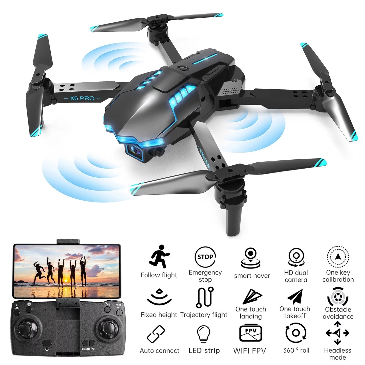 With 4K HD FPV Dual Camera For Kids And Adults Mini Foldable RC Airplane WiFi RC Quadcopter Off Track Headless Mode One Button StartSmart Obstacle Avoidance