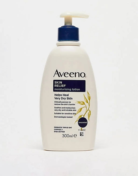 Aveeno Skin Relief 24-Hour Moisturizing Lotion for Sensitive Skin with Natural Shea Butter & Triple Oat Complex, Unscented Therapeutic Lotion for Extra Dry, Itchy Skin