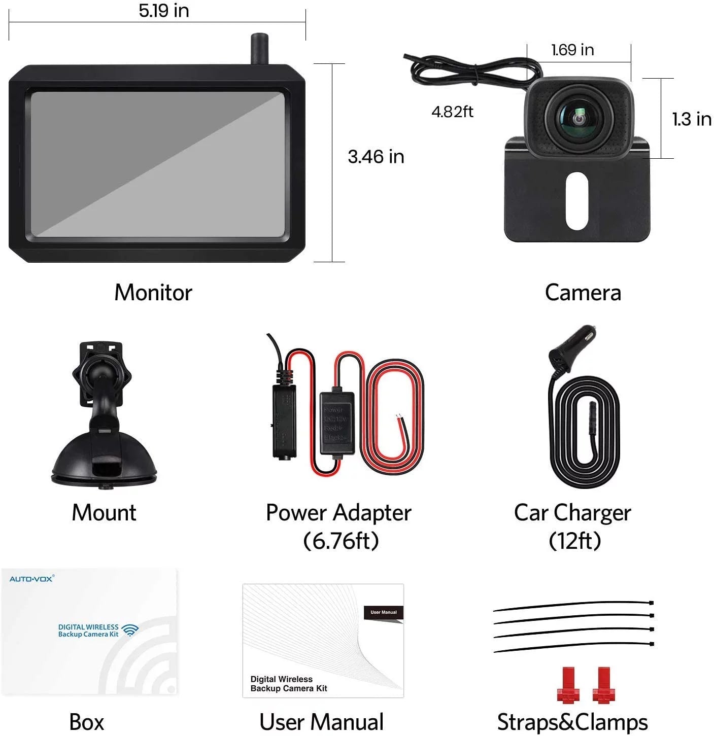 AUTO-VOX W7PRO Wireless Back Up Camera, 5" TFT Monitors Trailer Rear View Cam Systems, Dual Camera Channels with 2.4G Stable Digital Signal for Car, Truck, RV,Camper