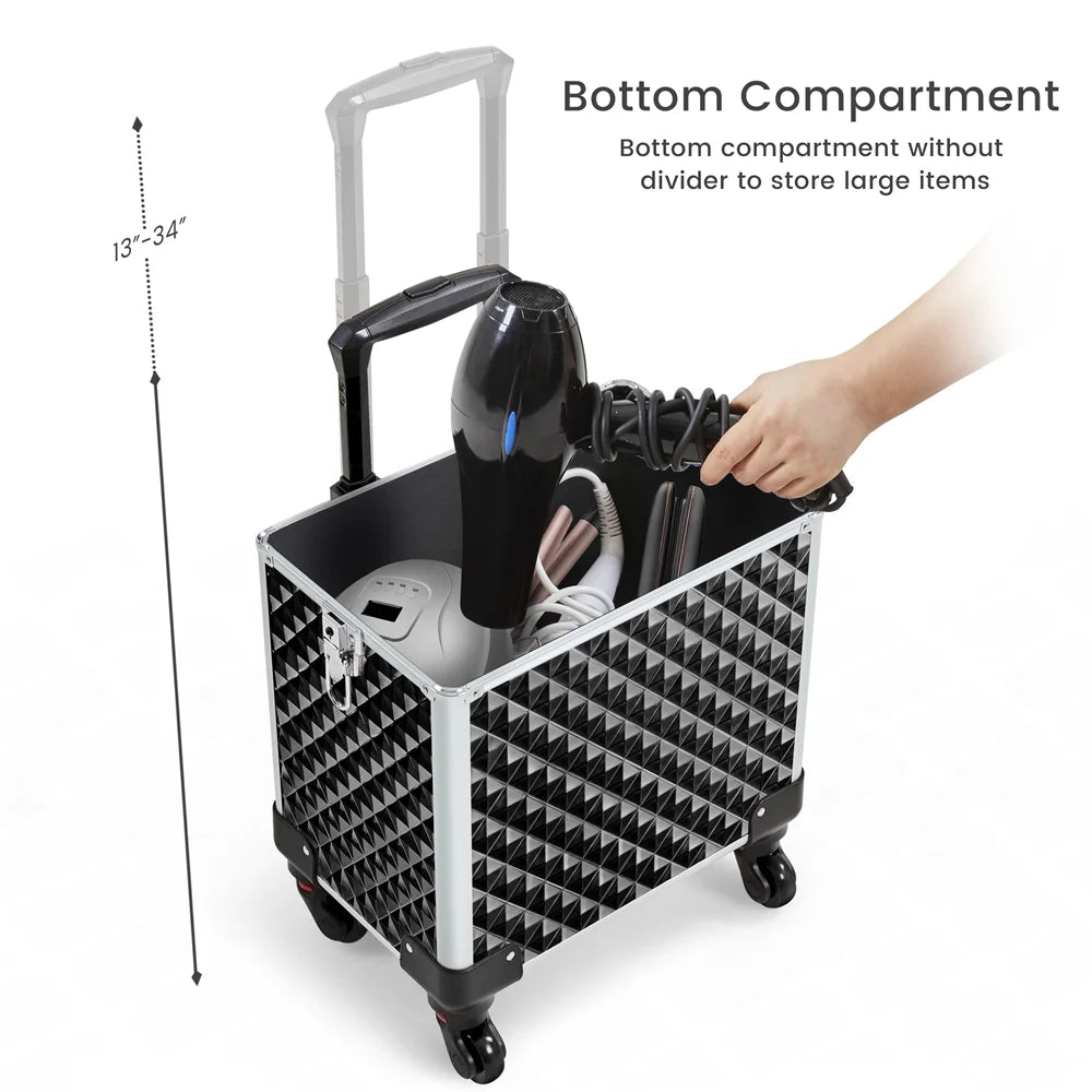 Topeakmart 3-in-1 Rolling Makeup Case Cosmetic Trolley with Large Storage, Black