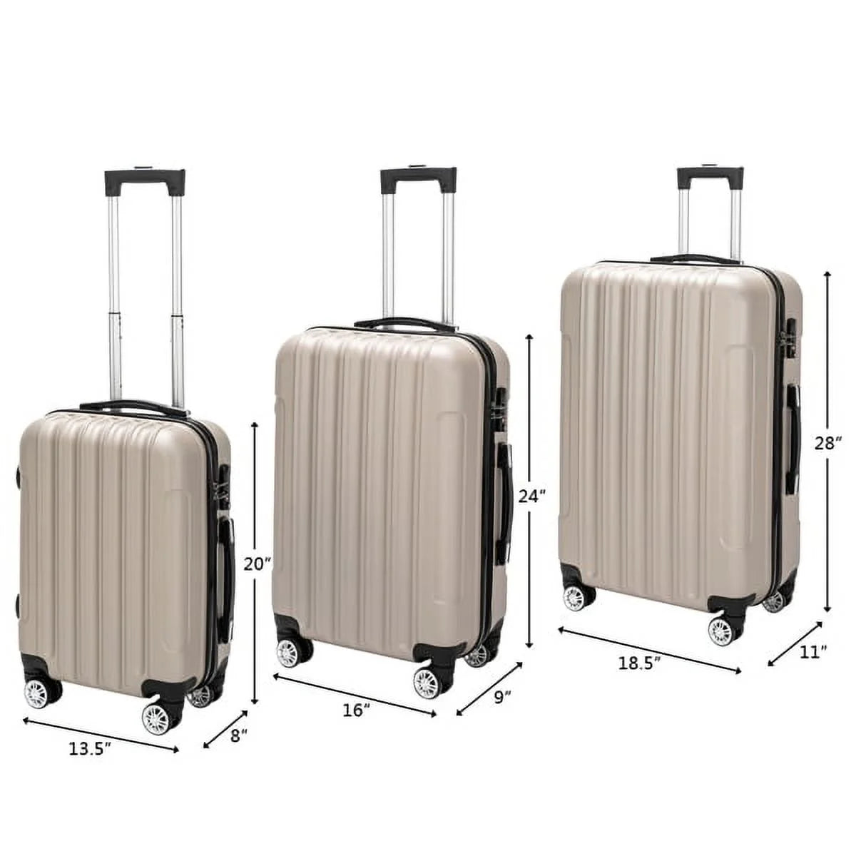 Capri Luggage Set 3 Piece Luggage Set Lock Spinner Wheels Luggage Carry on Suitcase(20/24/28), Champagne