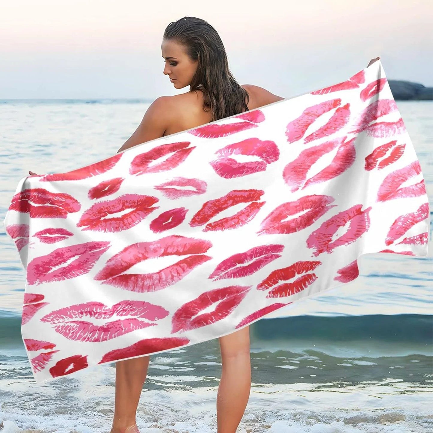 Bestwell Red Lips Beach Towel - Super Absorbent Oversized Travel Towels - Lightweight Compact Quick Dry Towel for Swimming Camping Holiday （159）