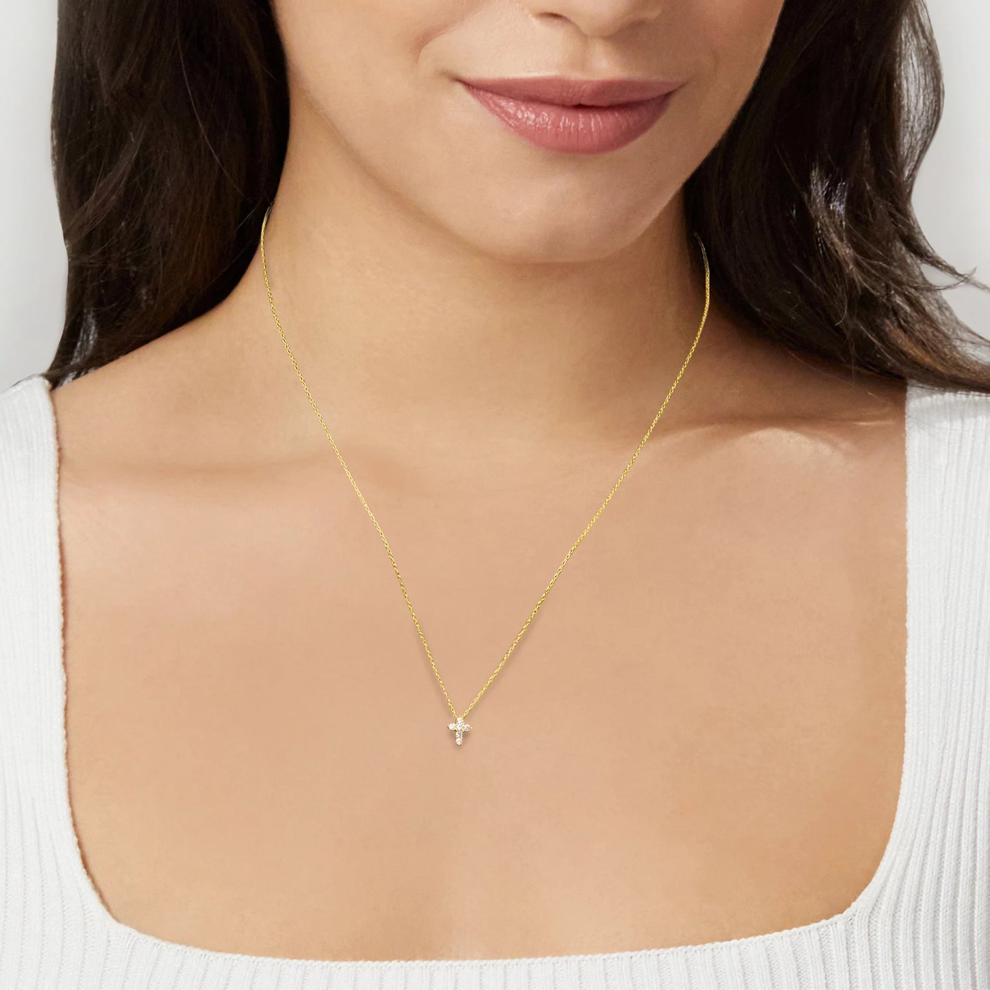 Canaria 0.10 ct. t.w. Diamond Cross Pendant Necklace in 10kt Yellow Gold, Women's, Adult