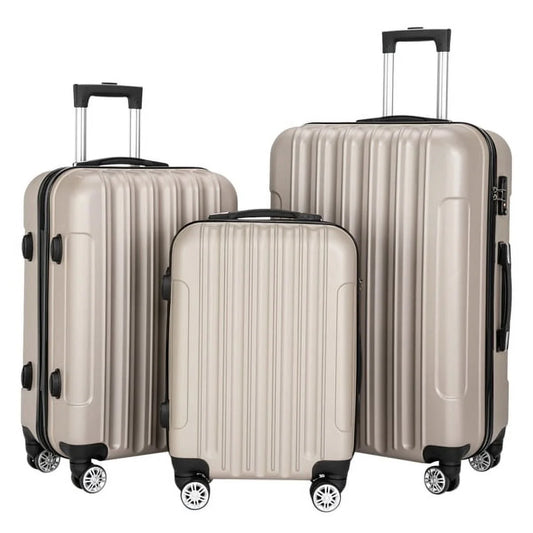 Capri Luggage Set 3 Piece Luggage Set Lock Spinner Wheels Luggage Carry on Suitcase(20/24/28), Champagne