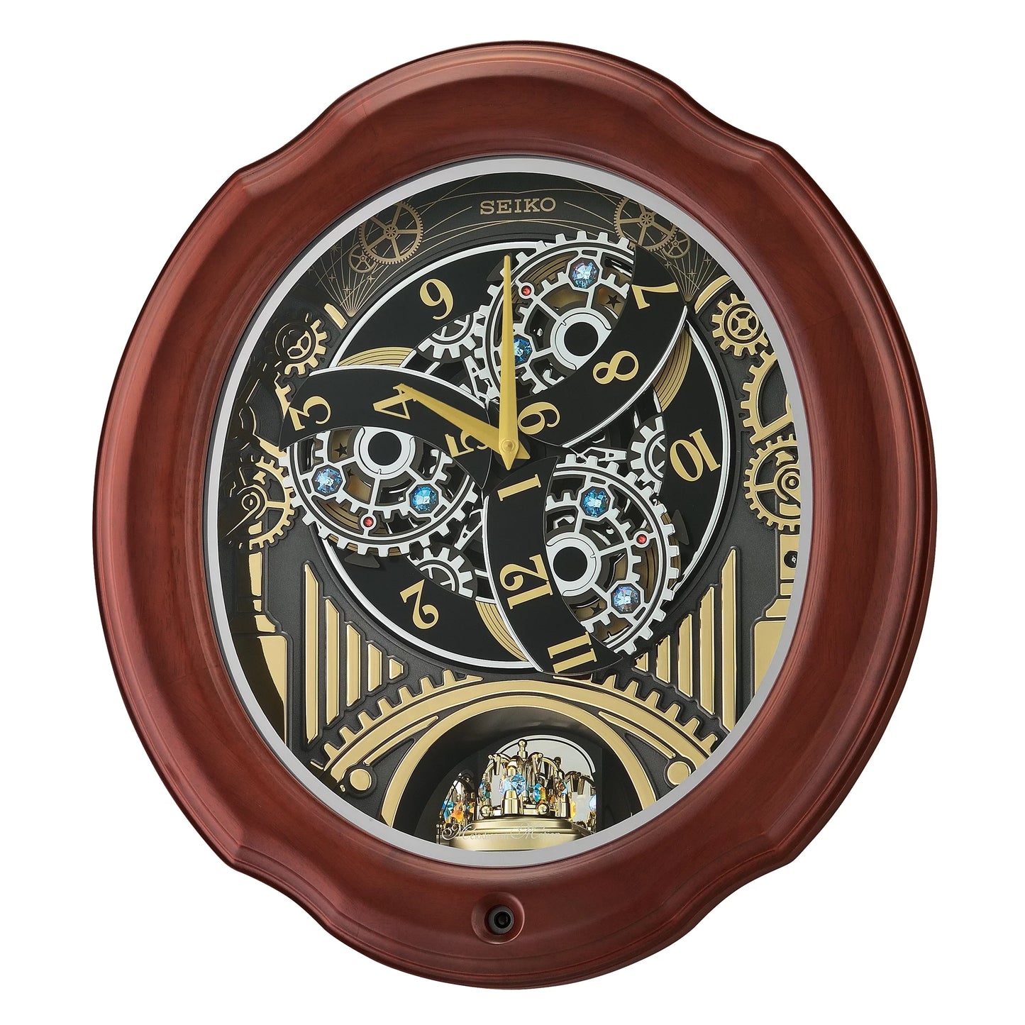 Seiko Pipes and Chimes Melodies In Motion, Brown Wood Frame Traditional Classic Music Rotating Pendulum Crystals QXM392BRH