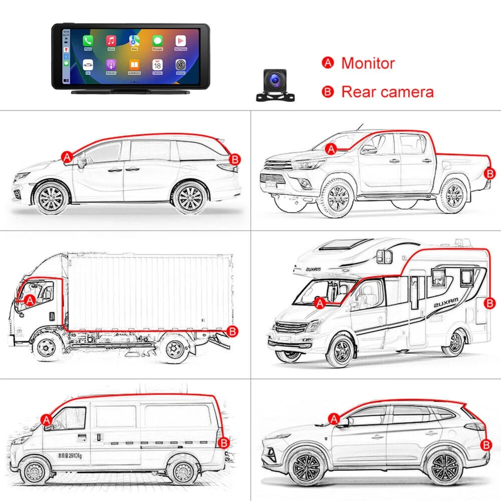 Virwir Wireless Apple Carplay Car Stereo Portable 6.86 inch Touch Screen Apple Carplay and Android Auto1080p Backup Camera with Mirror Link