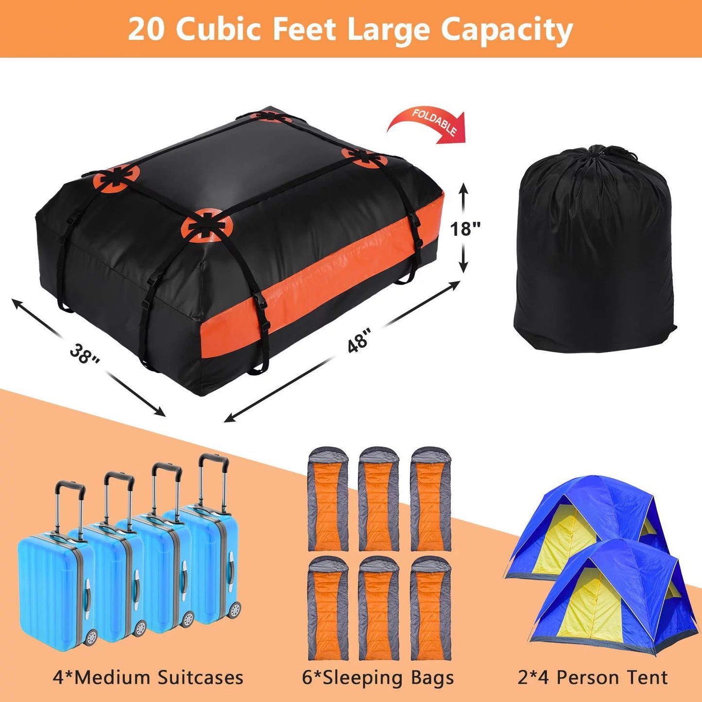 20 Cubic Feet Car Vehicles Waterproof Roof Top Cargo Carrier Luggage Travel Storage Bag for Car Truck SUV Clearance Sales