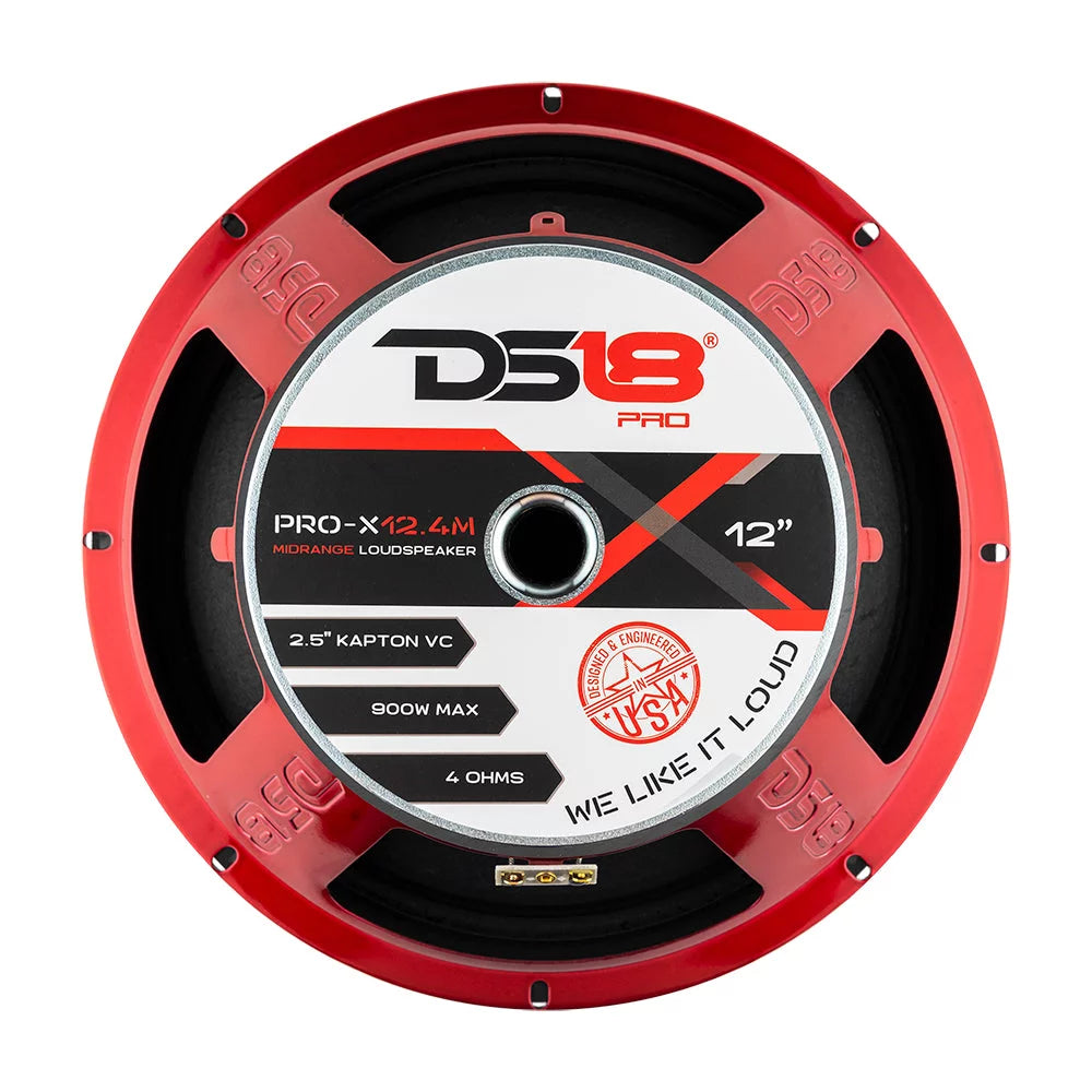 1x DS18 12" Pro Audio Mid Range Loud Speaker Red 900 Watt 4 Ohm PRO-X12.4M