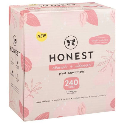 The Honest Company Nourish Cleanse Benefit Wipes , Cleansing Multi-Tasking Wipes , 99% Water, Plant-Based, Hypoallergenic , Sweet Almond, 240 Count Nourish Cleanse (Sweet Almond) 60 Count (Pack of 4)