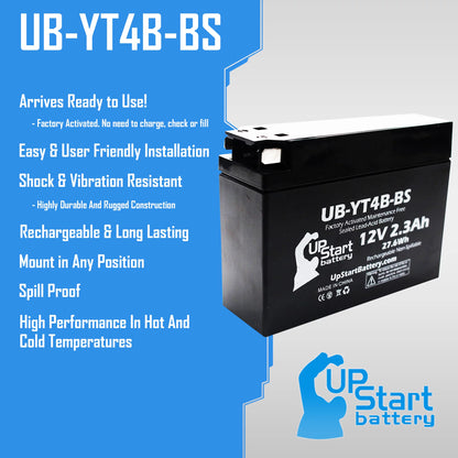 3-Pack UpStart Battery Replacement for 2007 Yamaha SR400 400CC Factory Activated, Maintenance Free, Motorcycle Battery - 12V, 2.3Ah, UB-YT4B-BS