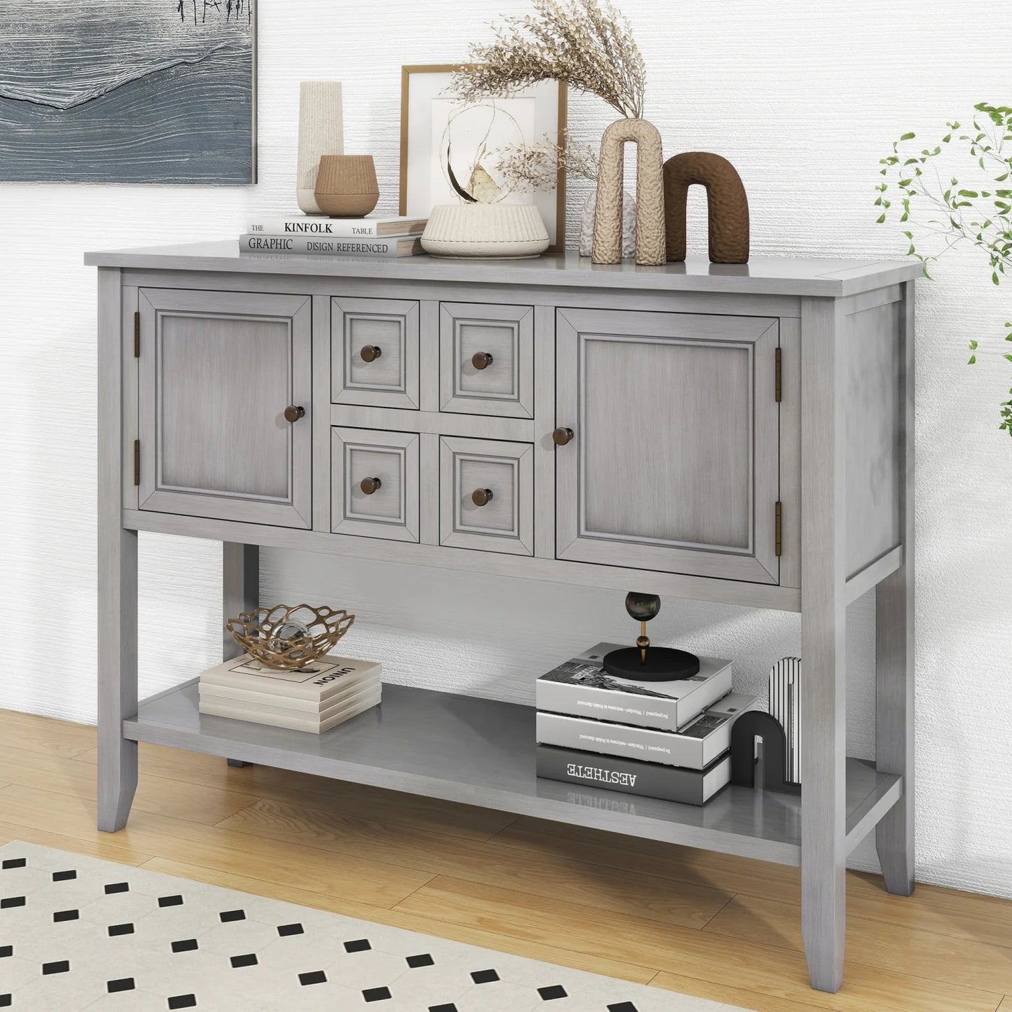 TREXM Cambridge Series Ample Storage Vintage Console Table with Four Small Drawers and Bottom Shelf for Living Rooms Entrances and Kitchens (Espresso OLD SKU WF190263AAP)