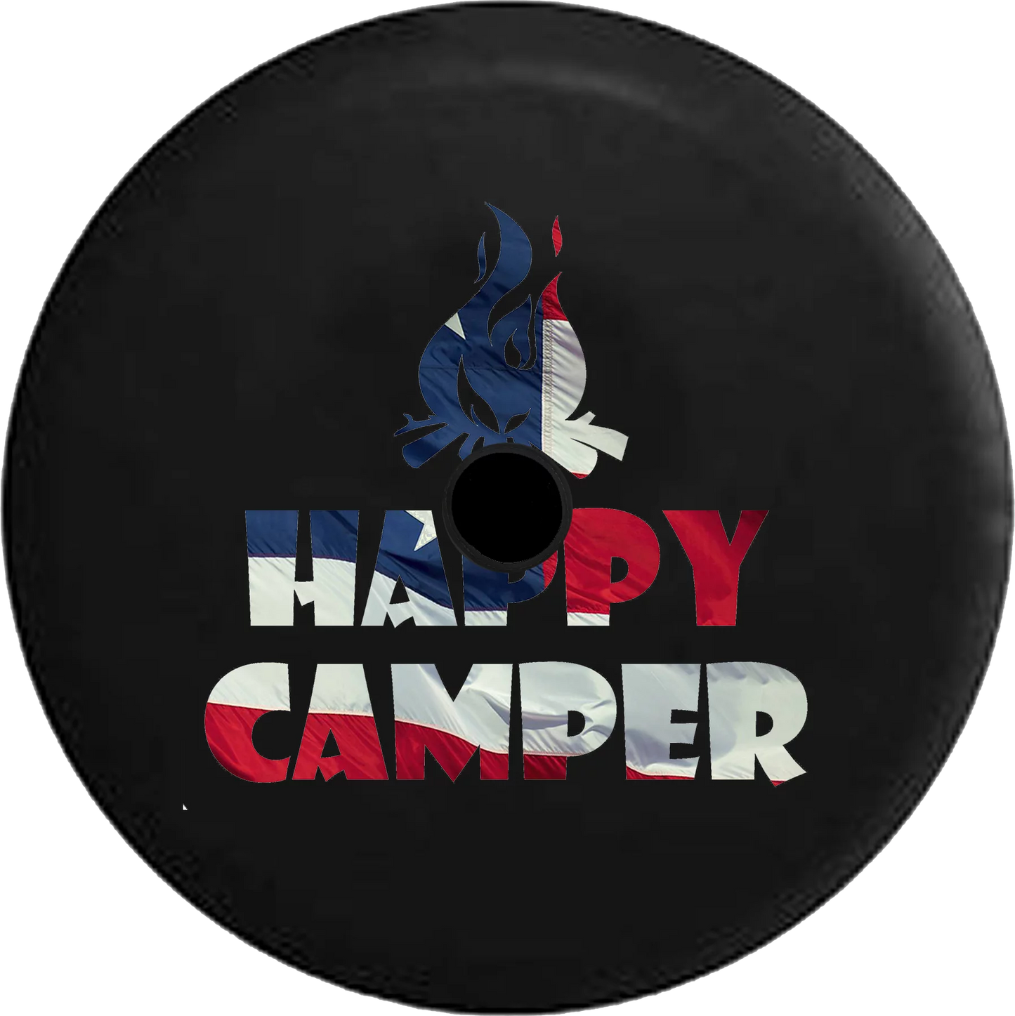 2018 2019 Wrangler JL Backup Camera Happy Camper Campfire Waving American Flag Spare Tire Cover for Jeep RV 33 Inch